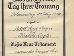 Widmung im Neuen Testament Adolf Nerger und Elisabeth Lagler